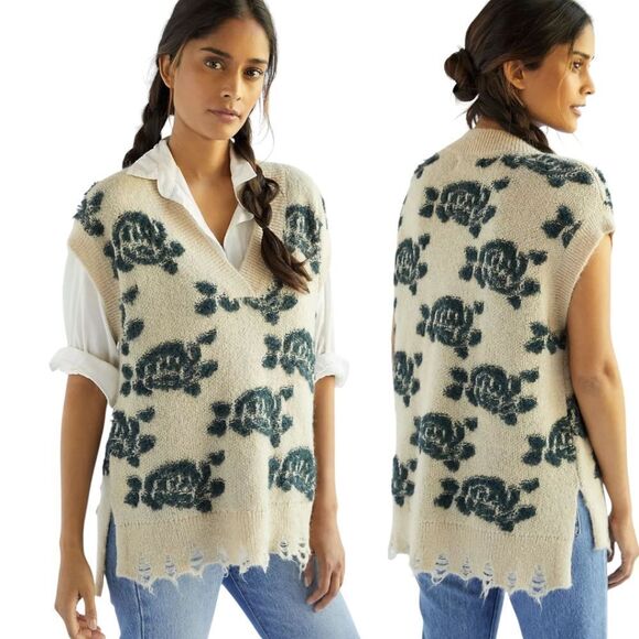 Anthropologie Oversized Rose Floral Vest Size Xs - Picture 1 of 12